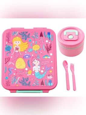BRAND NEW Pink Mermaid Kids Lunch Bento Box Set with Cutlery